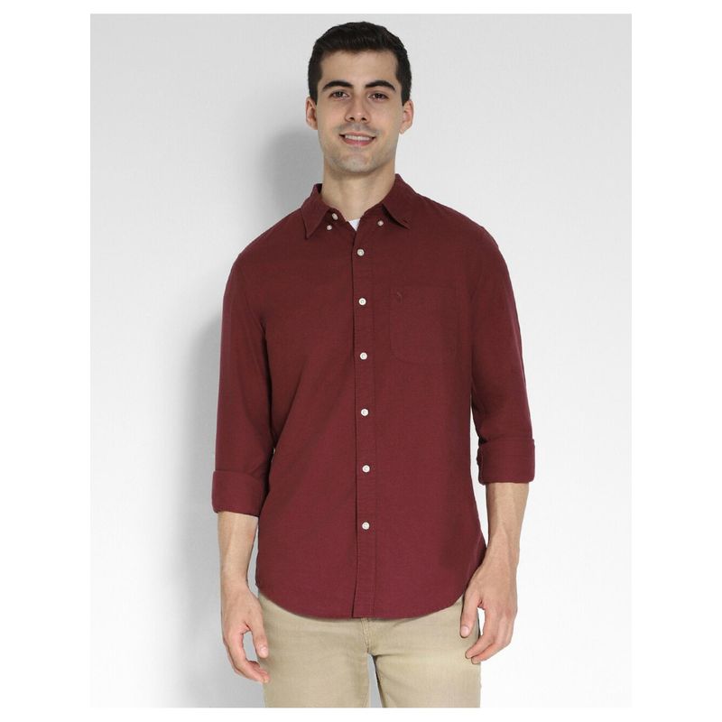 American Eagle Men Maroon Slim Fit Oxford Button-Up Shirt (S)