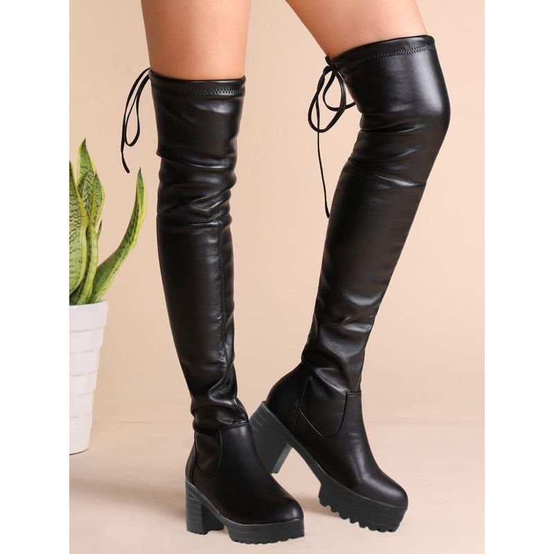 Shoetopia Stylish Knee High Long Black Boots for Girls (EURO 41)