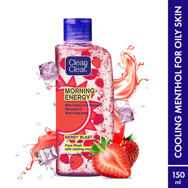 Clean & Clear Morning Energy Berry Blast Face Wash - Gentle Cleanser with Menthol for Oily Skin