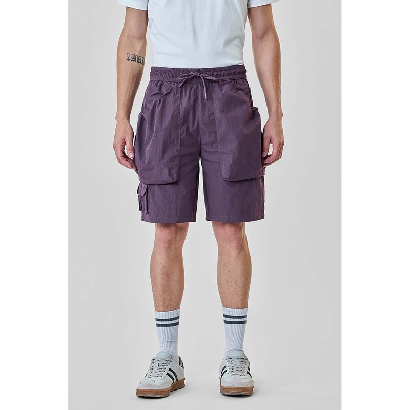 Snitch Purple Textured Regular Casual Shorts For Men (28)
