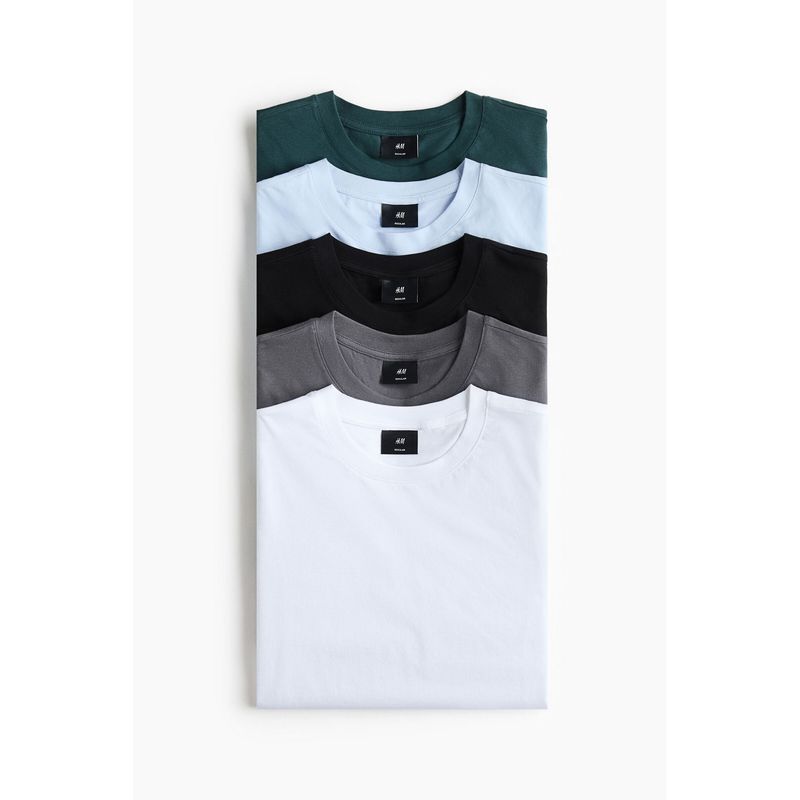 H&M Men Black 5-Pack Regular Fit T-Shirts (M)