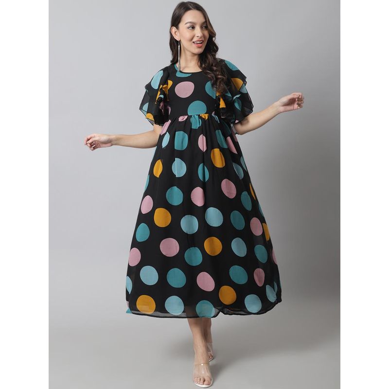 Moms Maternity Womens Maternity Georgette Black Polka Print Maxi Dress (L)