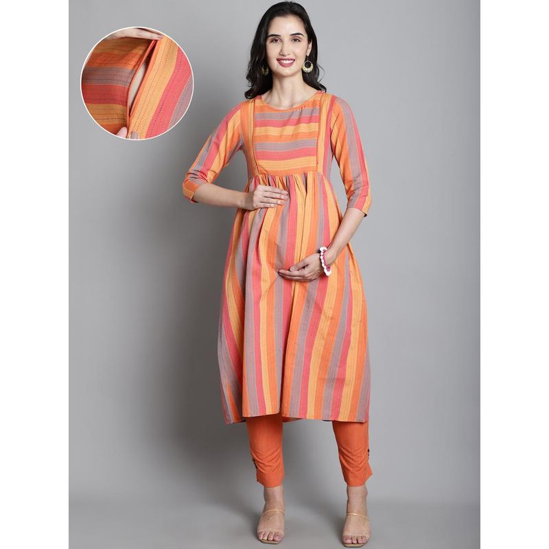 Womens Maternity Kurti Pant Set - Cream
