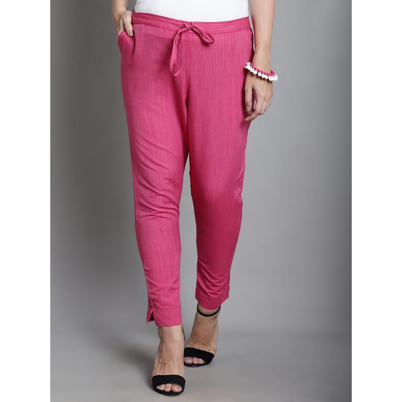 Moms Maternity Solid Pink Sustainable Cotton Ankel Length Maternity Trouser (M)