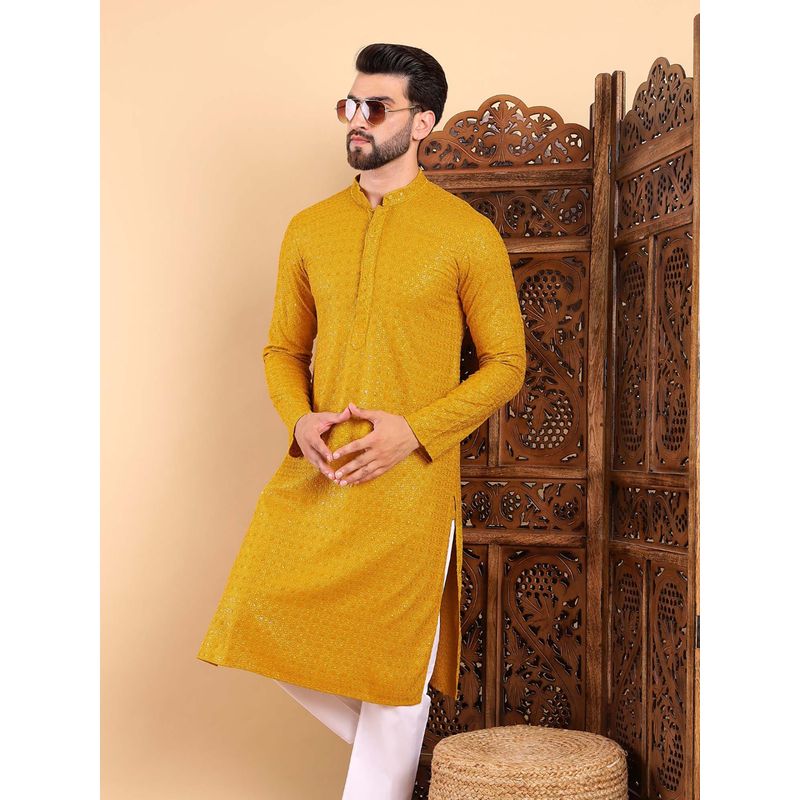 ETHNIC BAY Men Yellow Embroidered Straight Kurta (2XL)