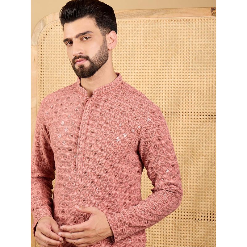 ETHNIC BAY Men Coral Embroidered Straight Kurta (S)