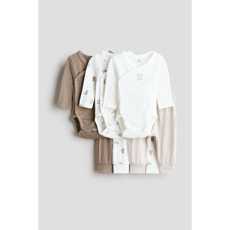 H&M Unisex White 6-piece bodysuit and trousers set (Newborn)