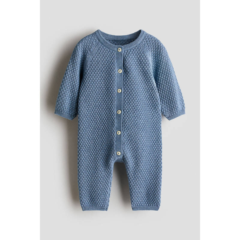 H&M Unisex Blue Bubble-knit cotton romper (0-1 Months)