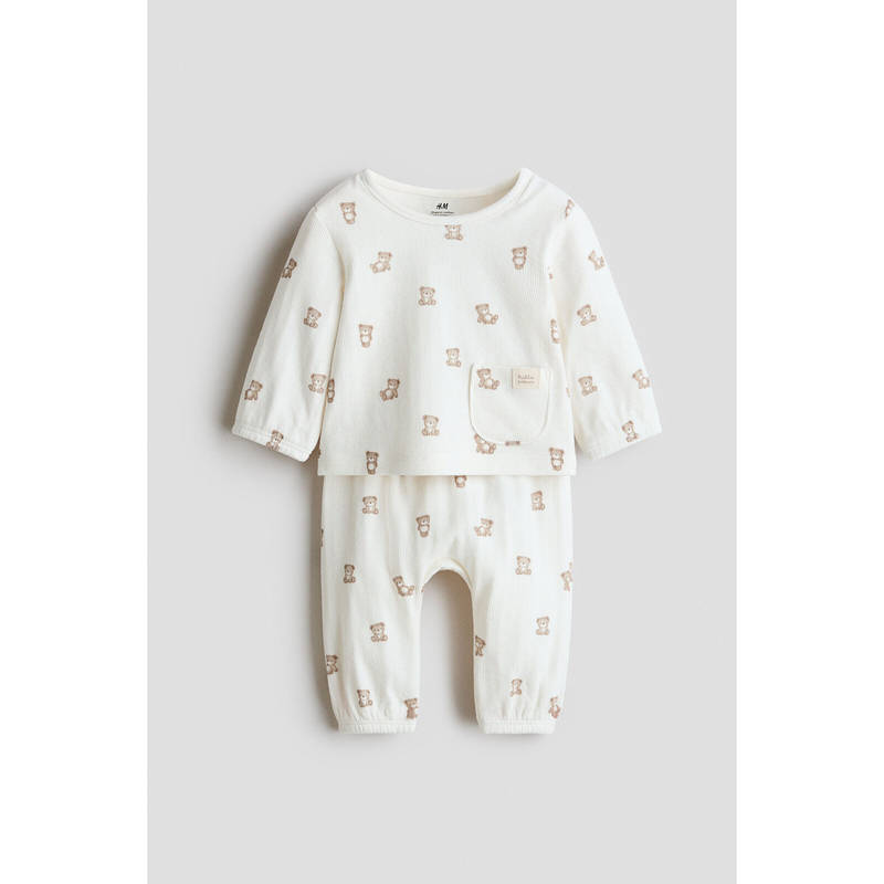 H&M Unisex White 2-piece cotton Top and Trouser (0-1 Months)