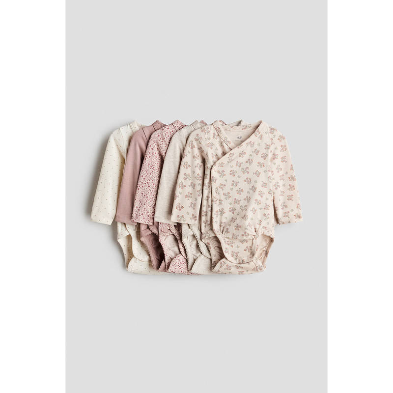 H&M Unisex Multi-Color 5-pack wrapover bodysuits (Newborn)