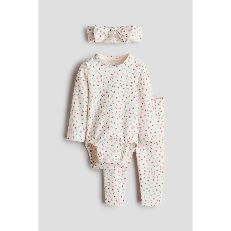 H&M Girls White 3-piece cotton jersey set (0-1 Months)