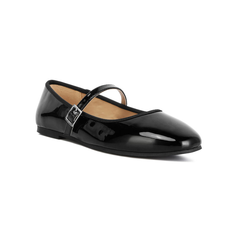 London Rag Women Pin Buckle Ankle Strap Ballerinas Black (UK 6)