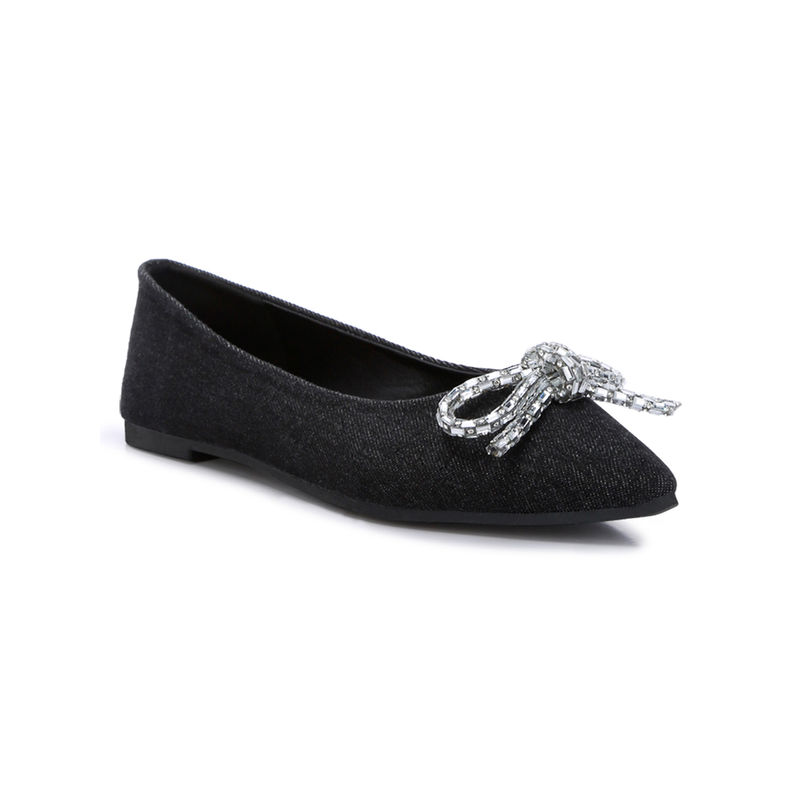 London Rag Women Embellished Bow Detail Ballet Flats Black (UK 3)