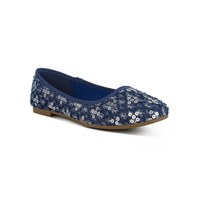 London Rag Women Sequin Ballet Flats Navy Blue (UK 4)