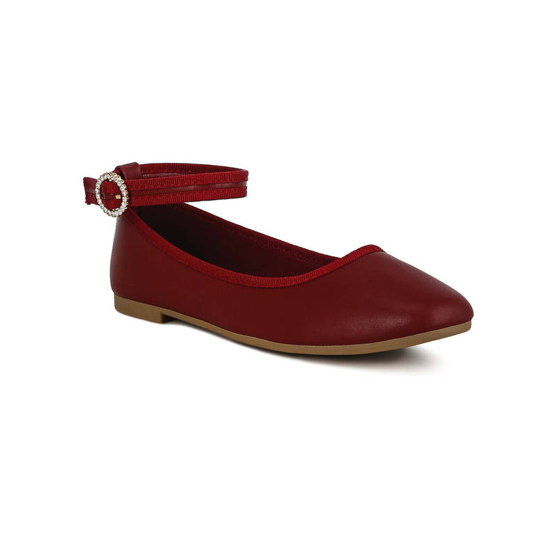 London Rag Women Ankle Strap Detail Ballet Flats Maroon (UK 3)