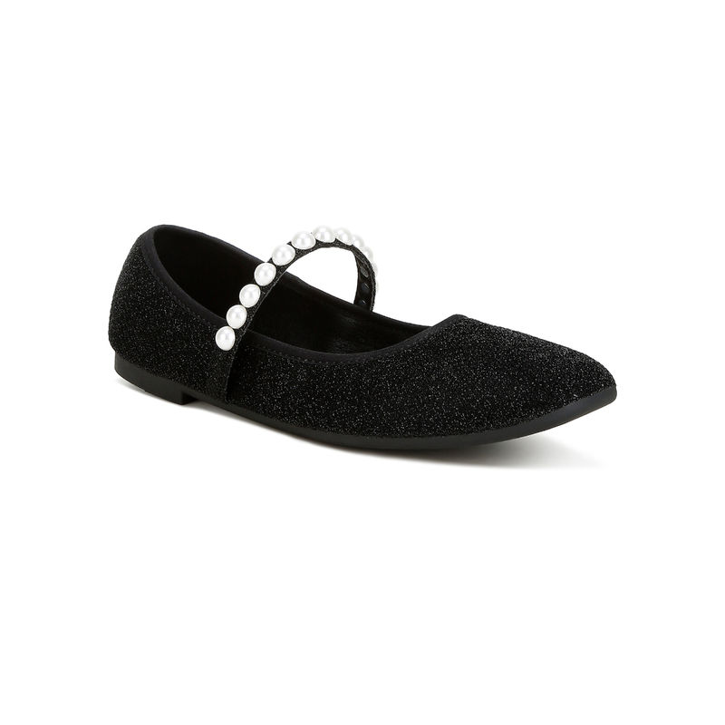 London Rag Women Pearl Strapped Glitter Ballerinas Black (UK 3)