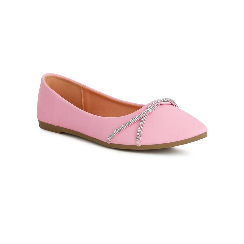 London Rag Women Rhinestone Faux Leather Ballerinas Pink (UK 3)