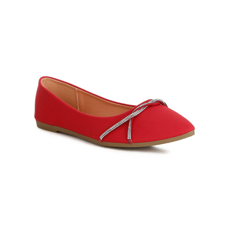London Rag Women Rhinestone Faux Leather Ballerinas Red (UK 3)