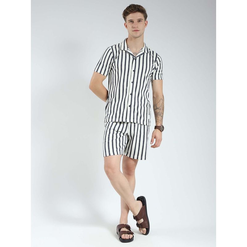 Monte Carlo Men'S Off White Striped Collar Neck Bermuda (Set of 2) (XL)