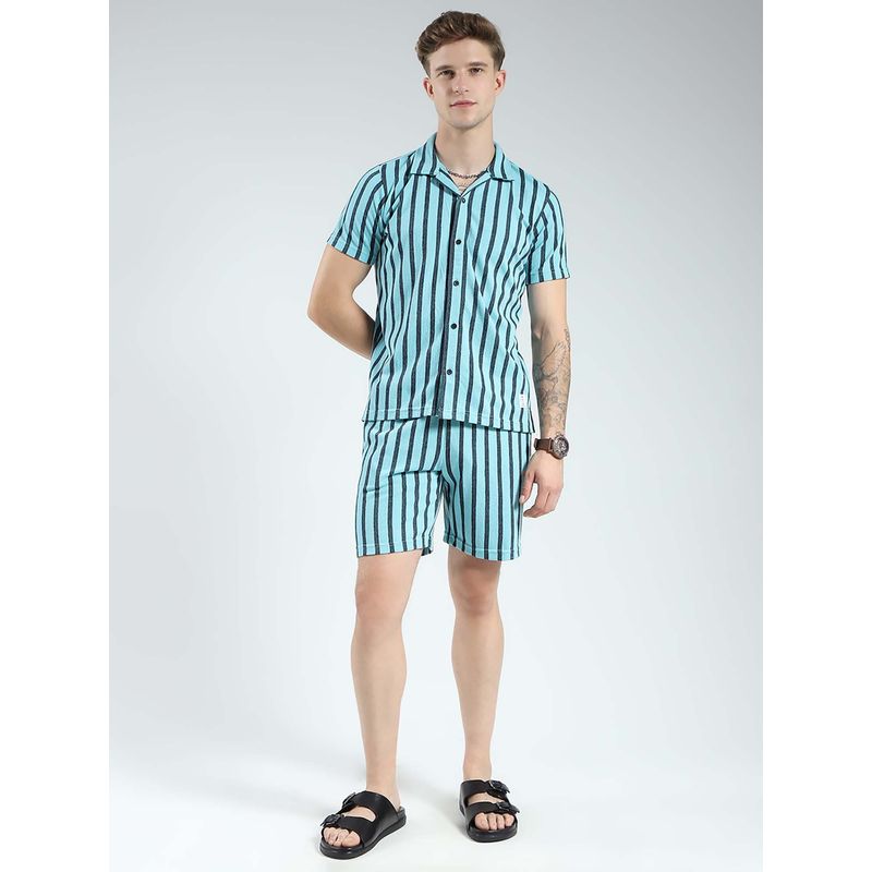 Monte Carlo Men'S Blue Striped Collar Neck Bermuda (Set of 2) (M)