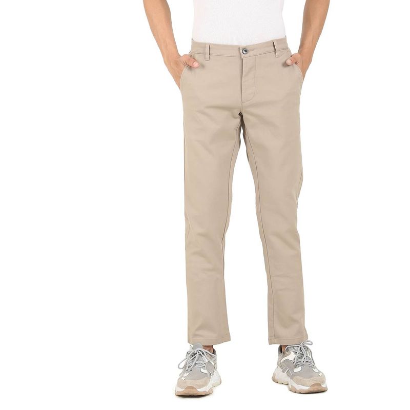 Arrow Men Beige Mid Rise Solid Casual Trousers (32)