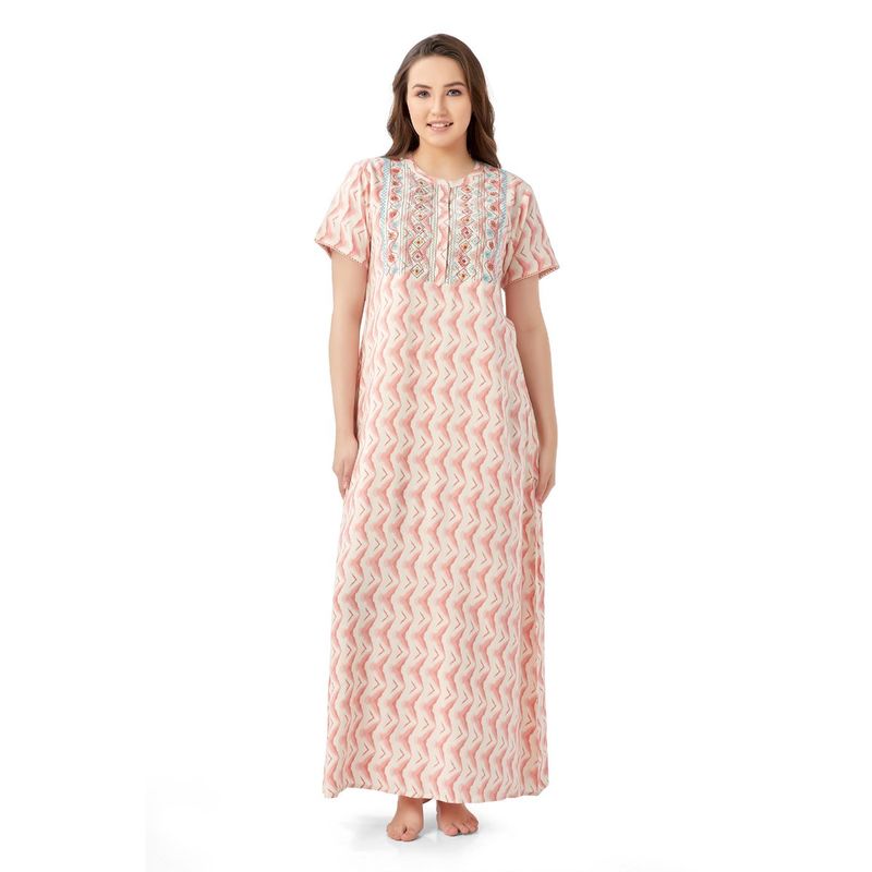 July Nightwear Rayon Pink Long Nighty (L)