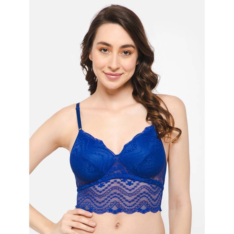 Clovia Lace Padded Full Cup Wire Free Bralette Bra - Blue (40C)