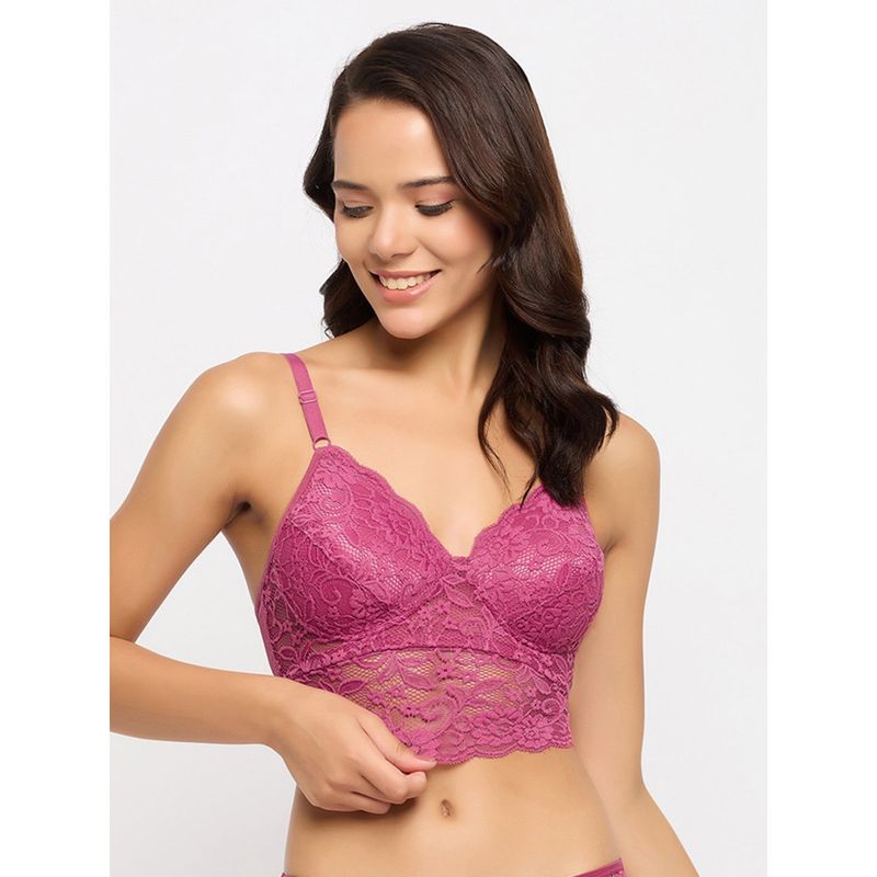 Clovia Lace Padded Full Cup Wire Free Bralette Bra - Pink (32C)
