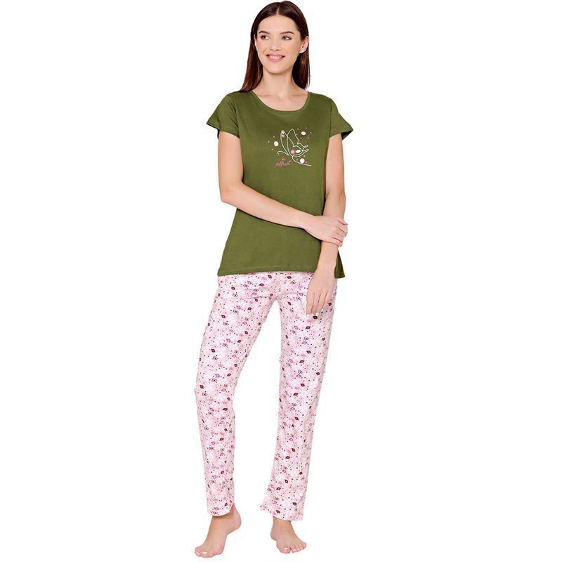 Bodycare Womens Combed Cotton T-Shirt & Pyjama BSLS11003 Green (Set of 2) (M)
