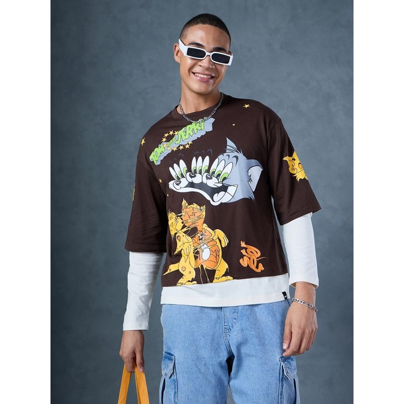 Bewakoof Men's Brown Tom & Jerry Graphic Printed T-shirt (M)