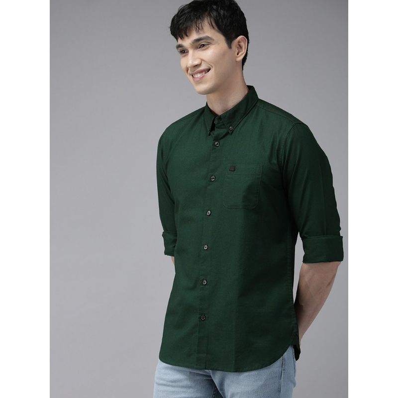 The Bear House Men Green Solid Slim Fit Casual Shirt (M)