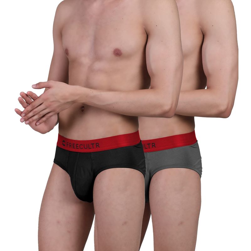 FREECULTR Mens Underwear AntiBacterial Micromodal AntiChaffing Brief, Pack of 2 - Multi-Color (S)