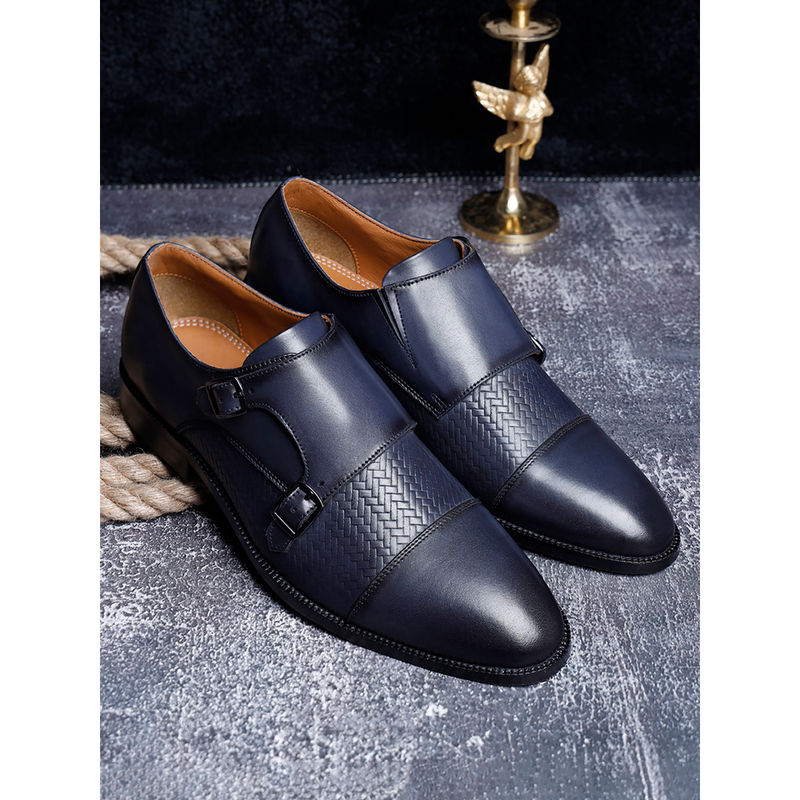 Louis Stitch Textured Blue Monk Straps (UK 6)