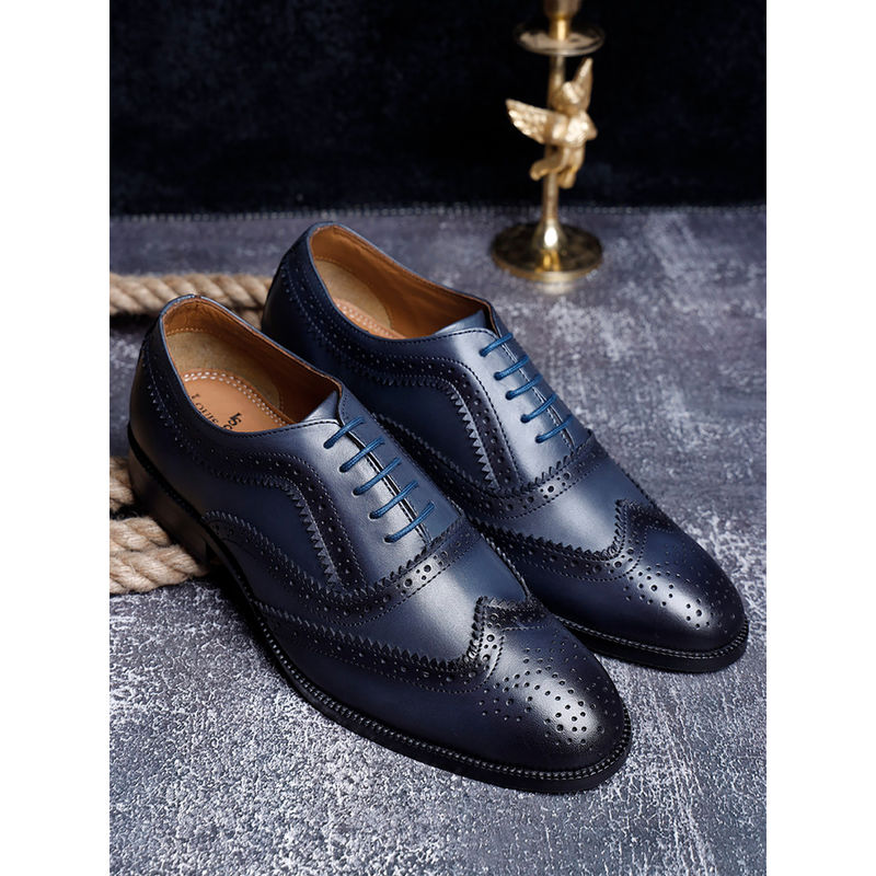 Louis Stitch Italian Handmade Blue Textured Formal Brogue Shoes for Men (UK 9)
