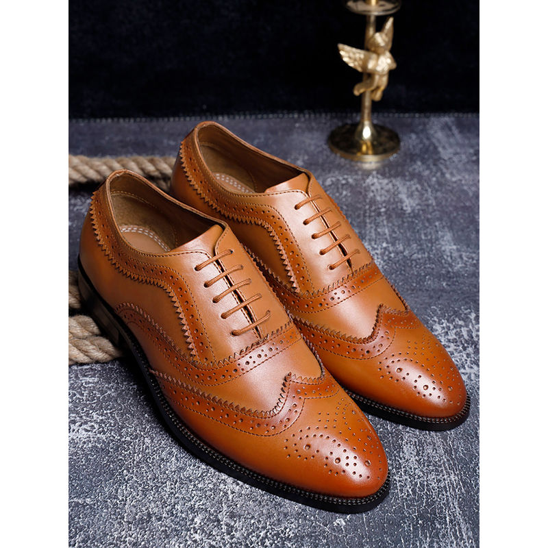 Louis Stitch Italian Handmade Tan Textured Formal Brogue Shoes for Men (UK 7)