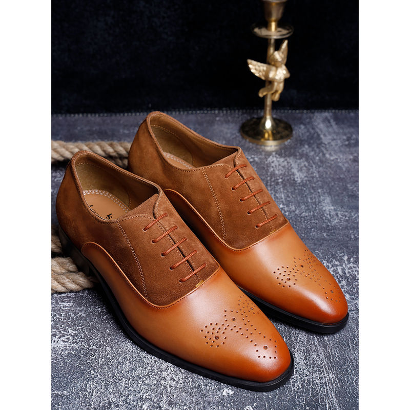 Louis Stitch Italian Handmade Tan Textured Formal Brogue Shoes for Men (UK 6)