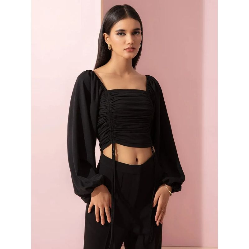 RSVP by Nykaa Fashion Black Covered In Ruche Top (XL)