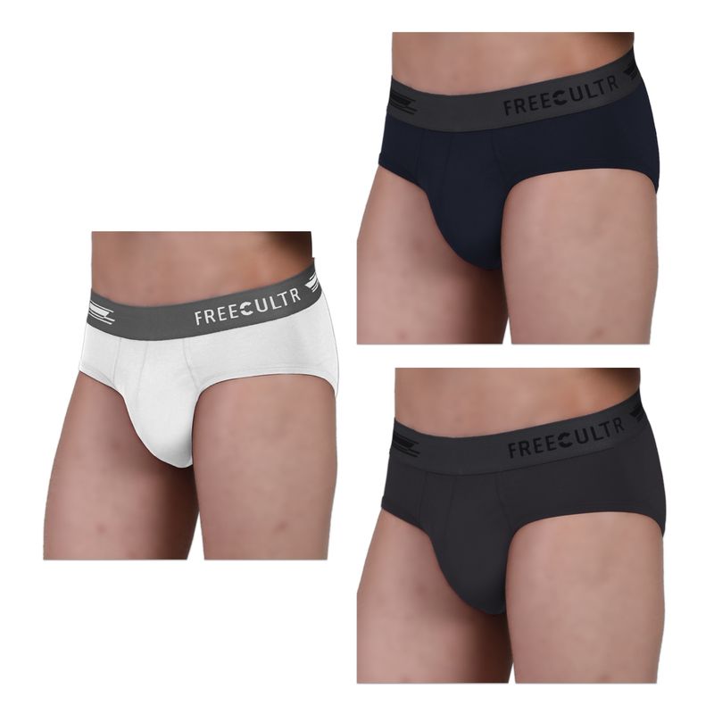 FREECULTR Men's Anti-Microbial Air-Soft Micromodal Underwear Brief, Pack of 3 - Multi-Color (S)