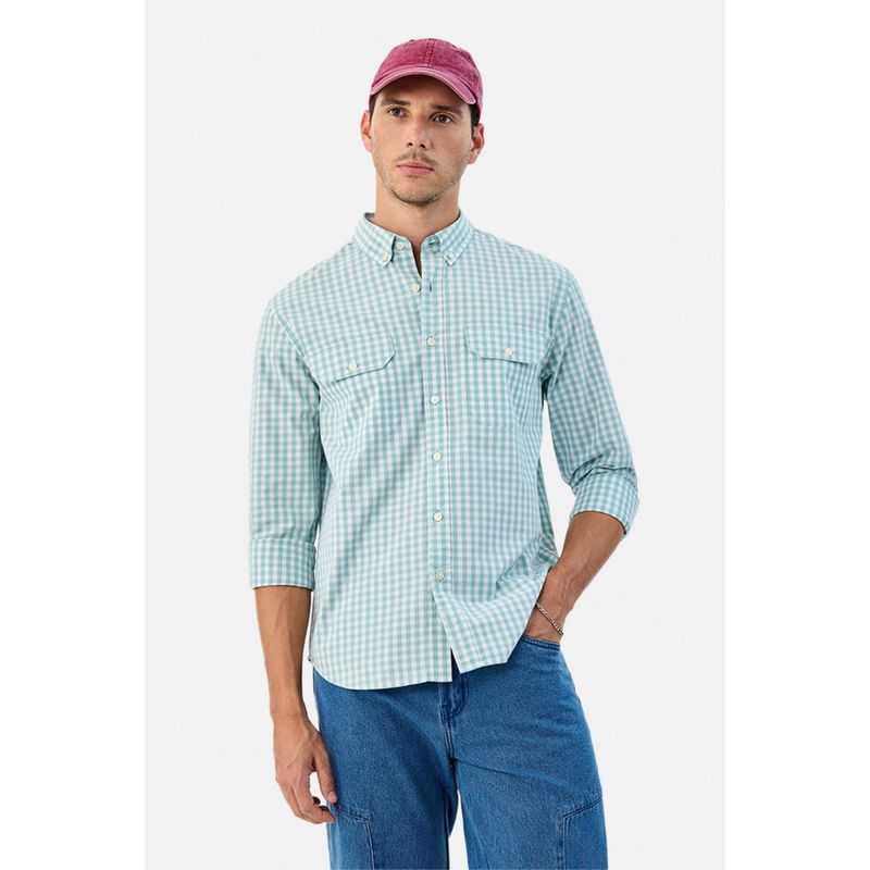 Snitch Mint Green Gingham Checks Full Sleeves Regular Casual Shirt (XS)
