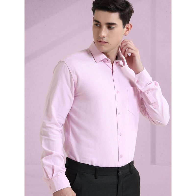 TURMS Men Pink Solid Oxford Cotton Full Sleeves Shirt (S)
