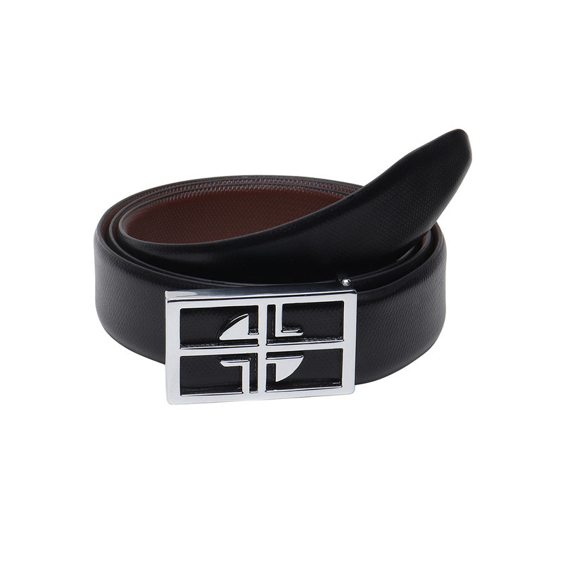 Teakwood Men Black Textured Genuine Leather Semi Formal Belt Buy