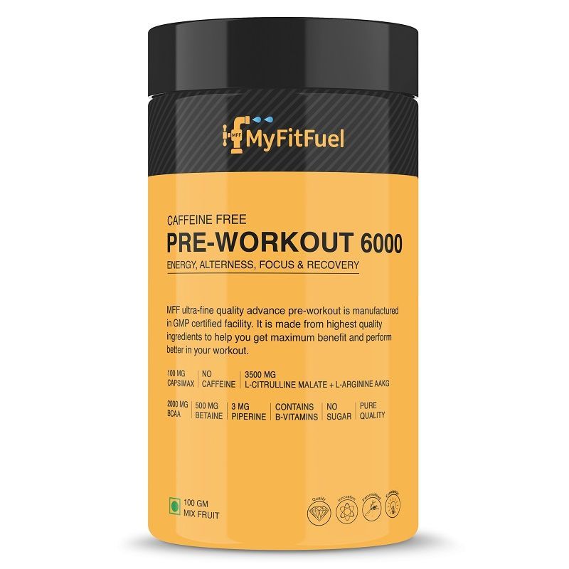 MyFitFuel Caffeine Free Pre Workout 6000, With BCAA, Citrulline, Arginine AAKG, Mix Fruit(100g)