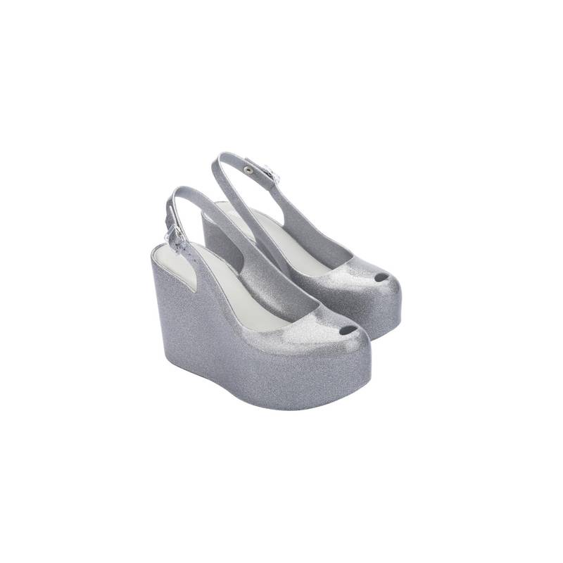 Melissa Womens Groovy Glitter Clear High Wedges Heels (US 7)