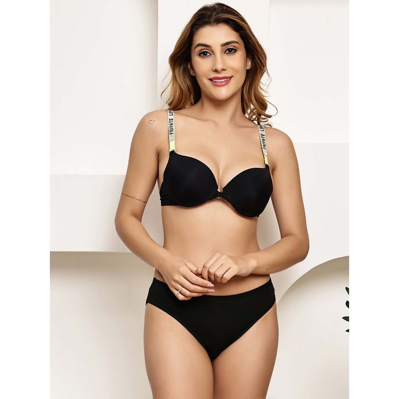 PrettyCat Front Open Multiway Pushup Bra Panty Set with Rhinestone Strap (34B)