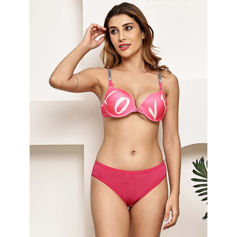 PrettyCat Front Open Multiway Pushup Bra Panty Set with Rhinestone Strap (34C)