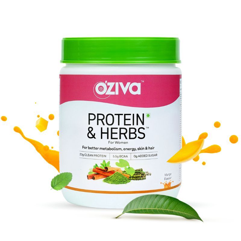 OZiva Protein & Herbs Women Protein with Multivitamins for Better Metabolism Skin & Hair, Mango