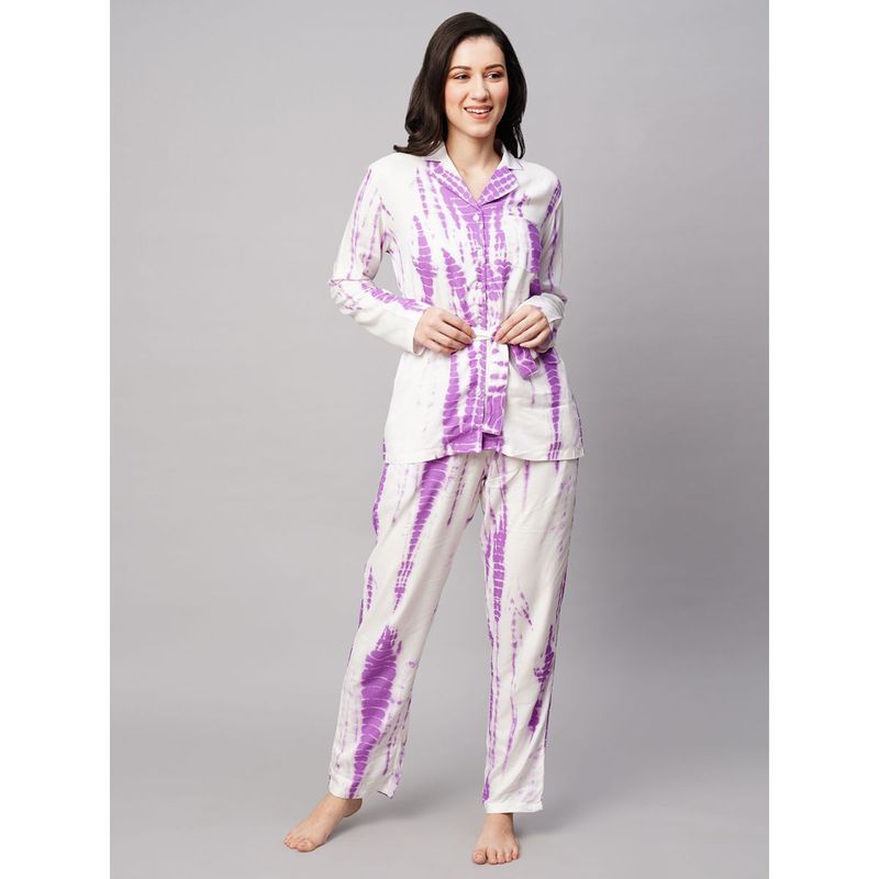 Drape In Vogue Womens Purple Tie And Dye Print Night Suit (L)