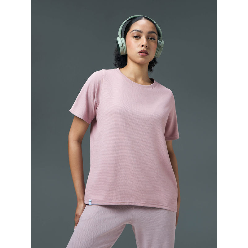 Technosport Women Pink Relaxed Fit Cubic Melange Round Neck T-Shirt (L)