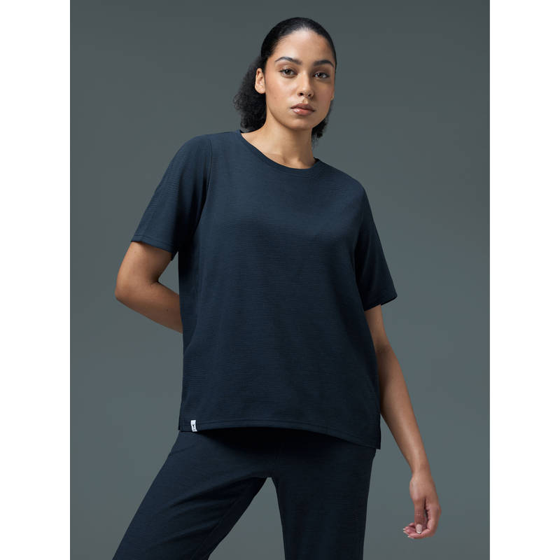 Technosport Women Navy Blue Relaxed Fit Cubic Melange Round Neck T-Shirt (XL)