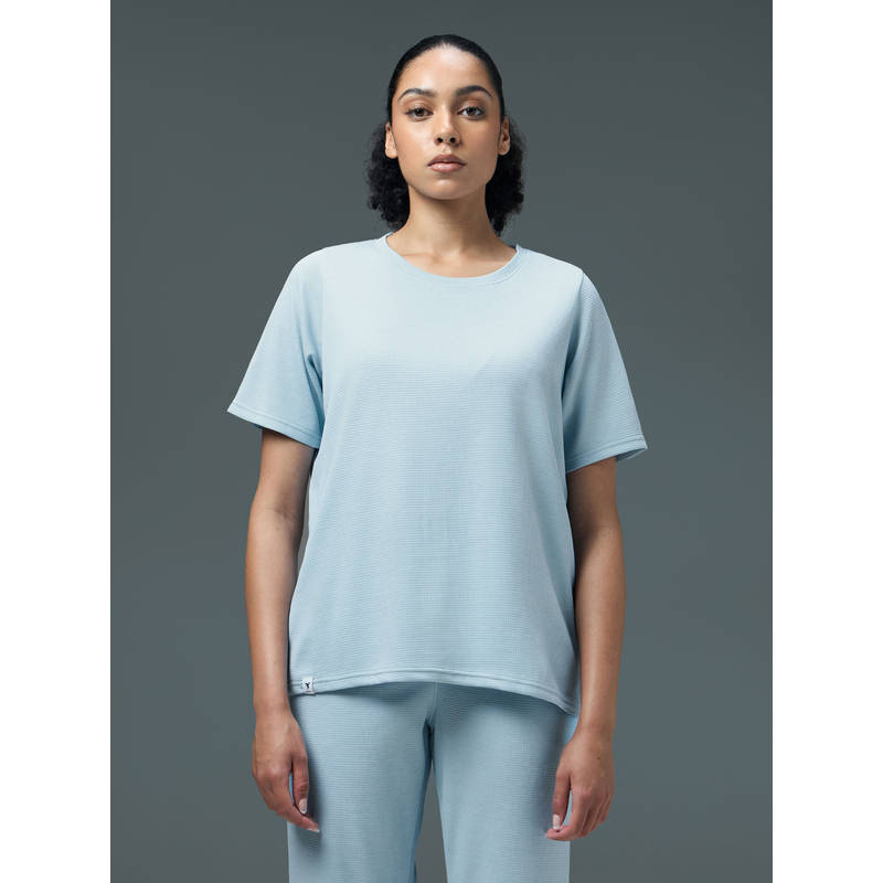 Technosport Women Blue Relaxed Fit Cubic Melange Round Neck T-Shirt (L)
